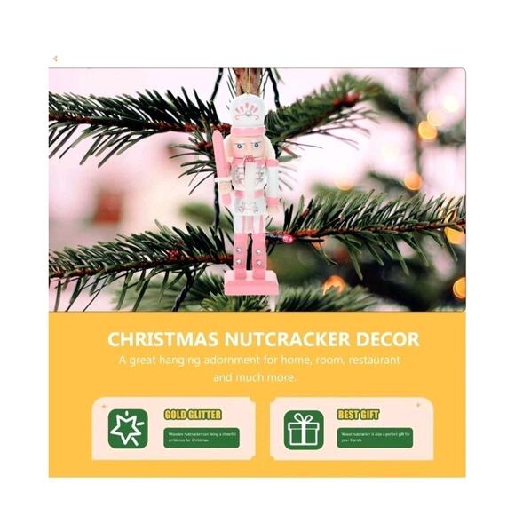 PartyKindom Pink Nutcracker Ornaments 4pcs Wooden Nutcracker Figures Small - Picture 4 of 10